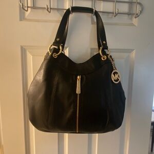 Michael Kors Black Leather Shoulder Tote Bag